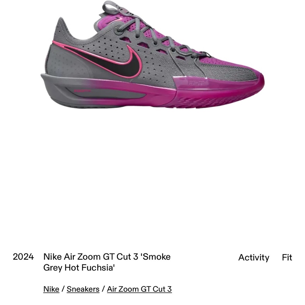 Nike Air Zoom GT Cut 3 Women's Shoes - Smoke Grey Hot Fuschia - size 8.5 (W)